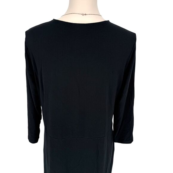 J. Jill Paisley Dress Medium TALL Wearever Black Gray Pleated 3/4 Sleeve Stretch - Picture 11 of 13